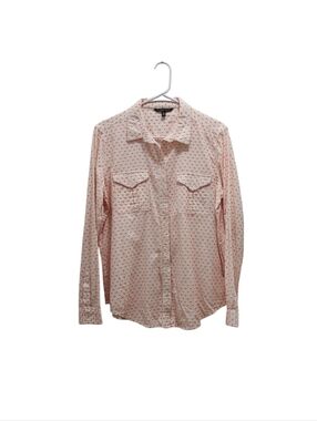 Victoria's Secret Button Down Shirt White Top Bright Pink Textured Dots Size L